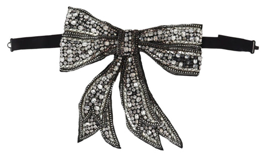 Dolce &amp; Gabbana Silver Crystal Beaded Sequined Catwalk Necklace Bowtie