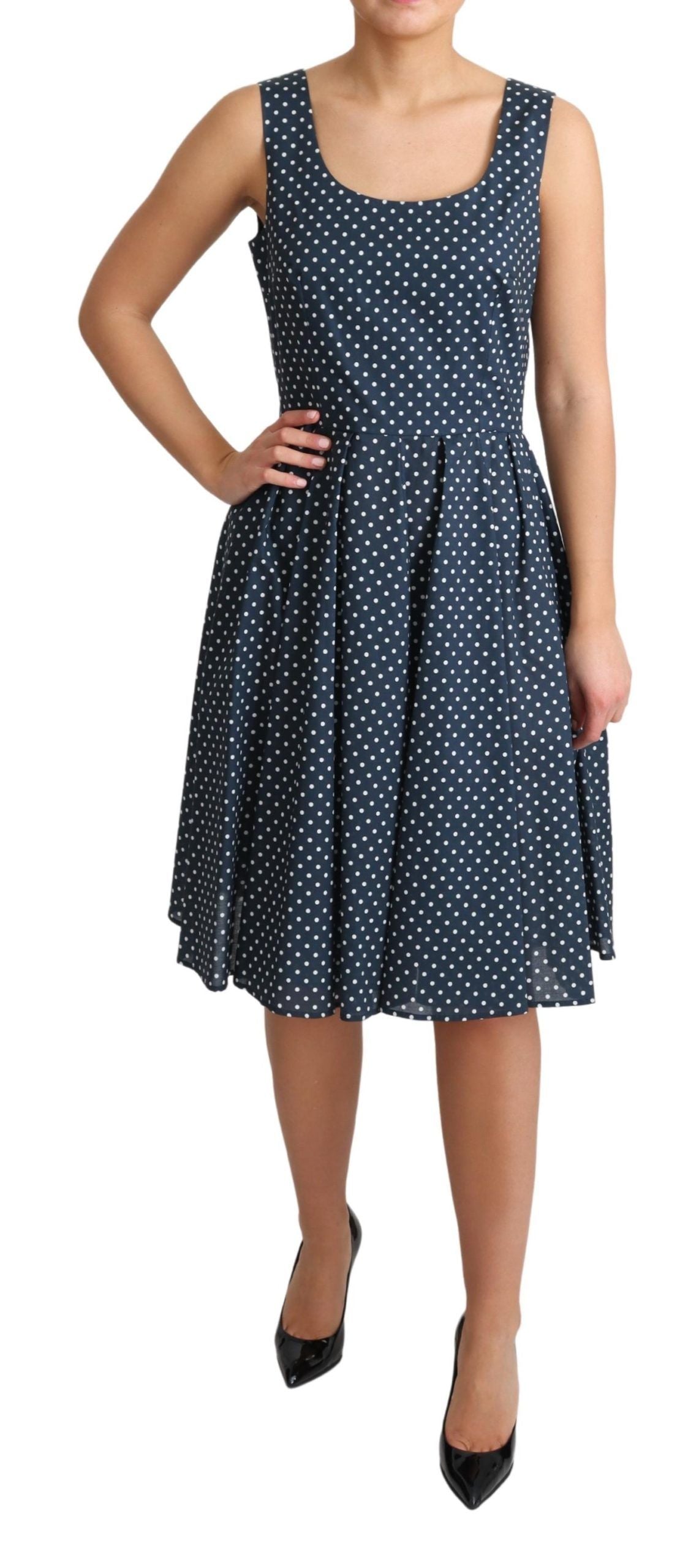 Dolce &amp; Gabbana Blue Dotted Cotton A-Line Gown Dress