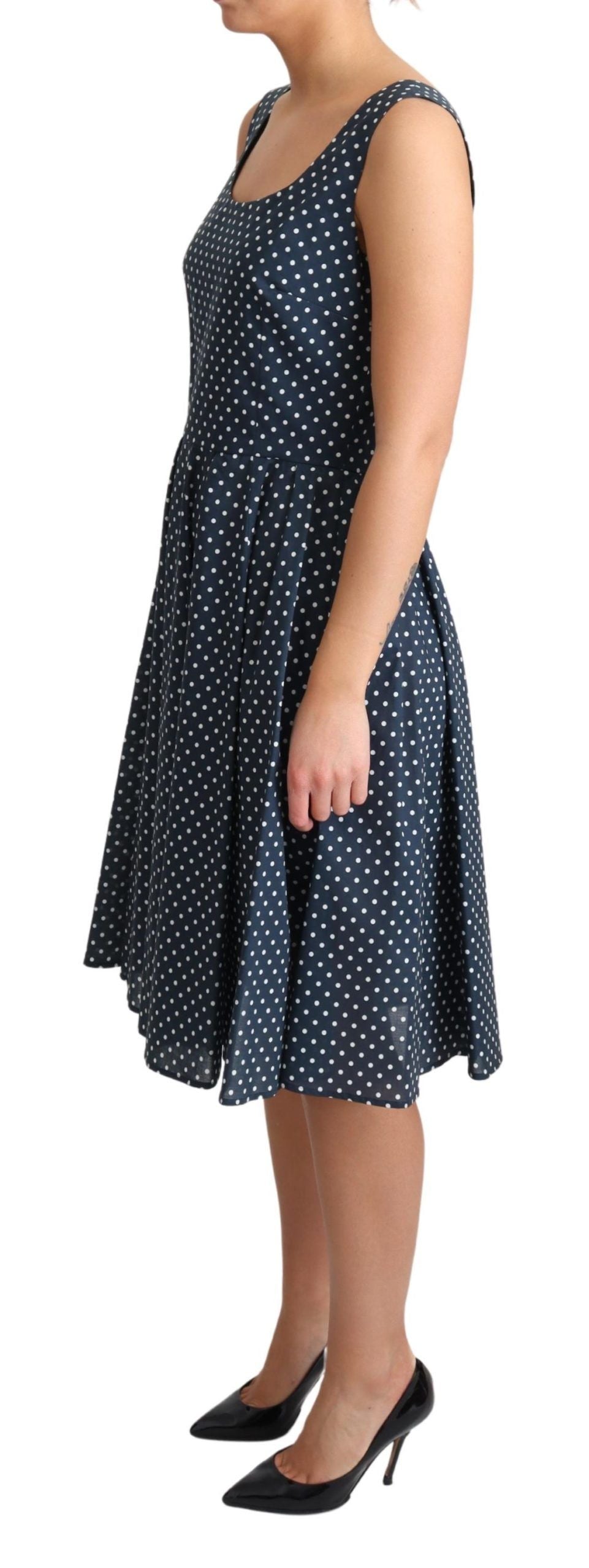 Dolce &amp; Gabbana Blue Dotted Cotton A-Line Gown Dress