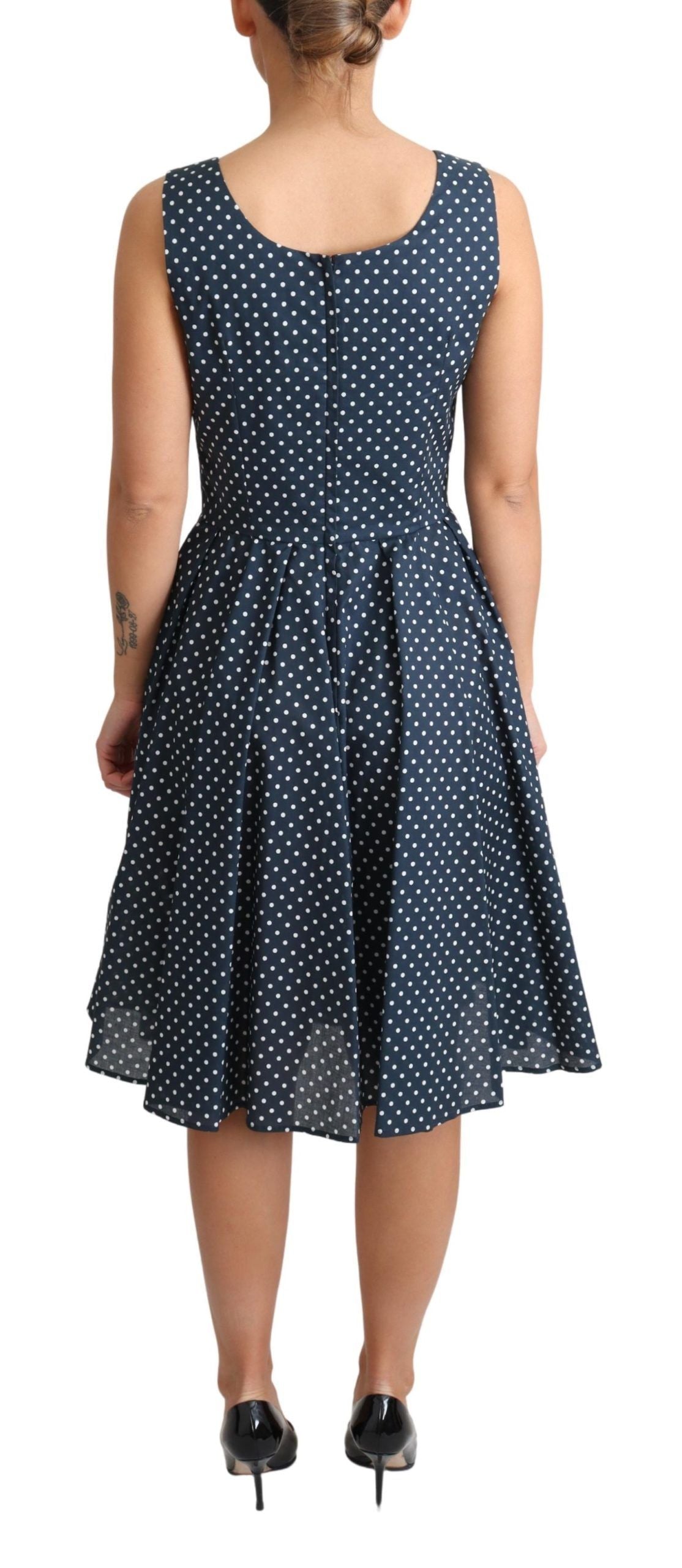 Dolce &amp; Gabbana Blue Dotted Cotton A-Line Gown Dress