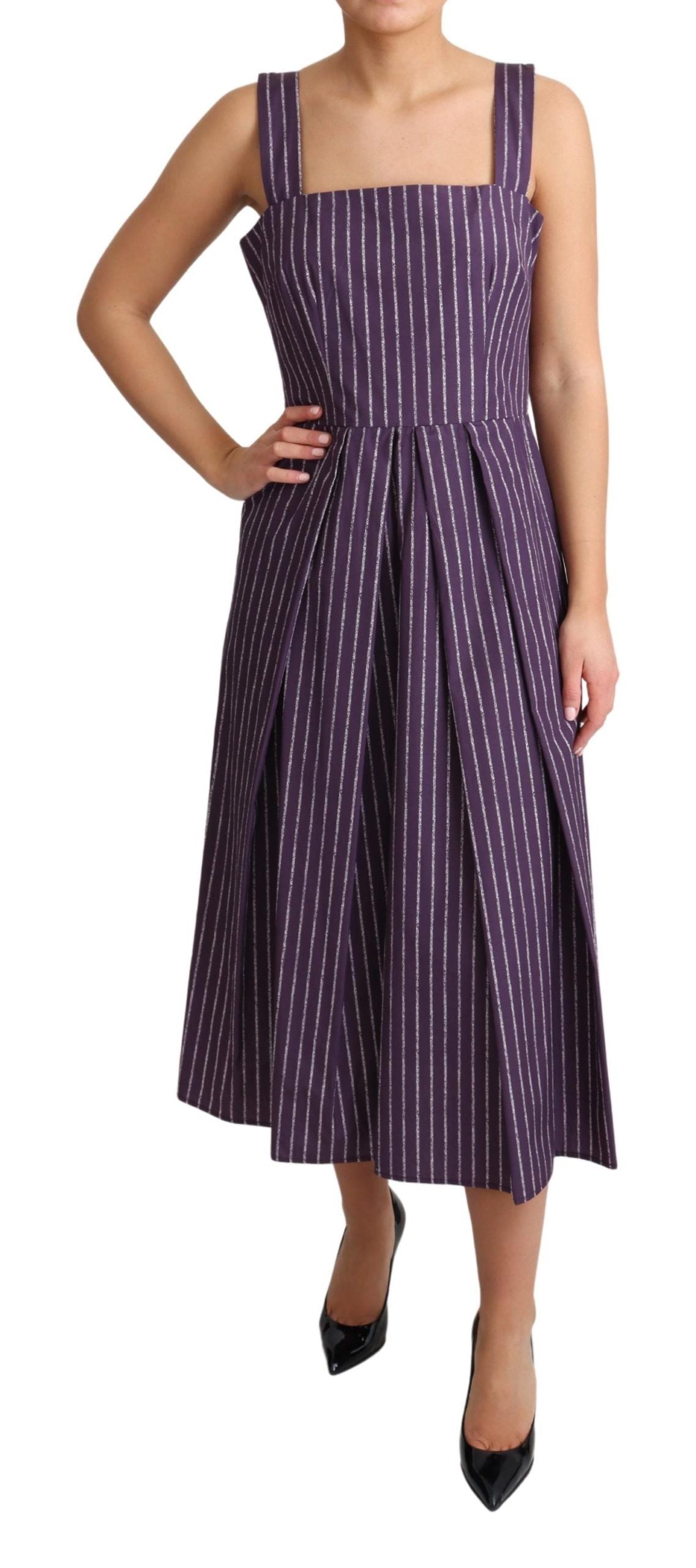 Dolce &amp; Gabbana Purple Striped Cotton A-Line Stretch Dress