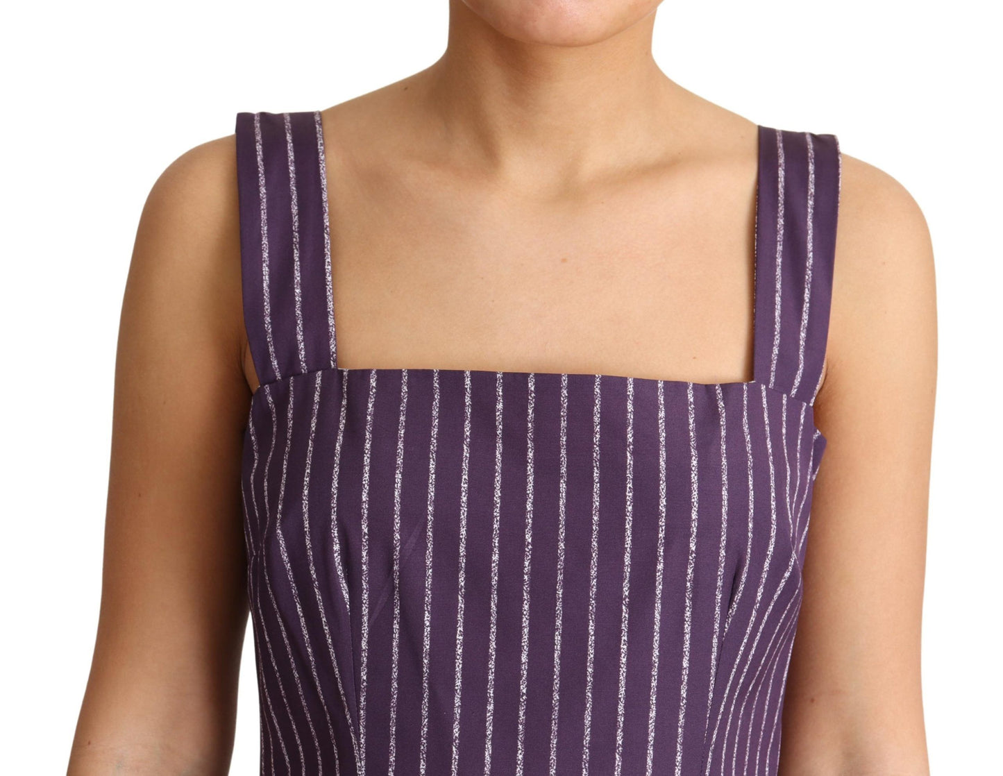 Dolce &amp; Gabbana Purple Striped Cotton A-Line Stretch Dress