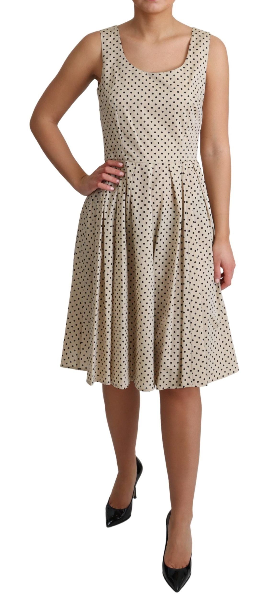 Dolce &amp; Gabbana Beige gepunktetes A-Linien-Kleid aus Baumwolle