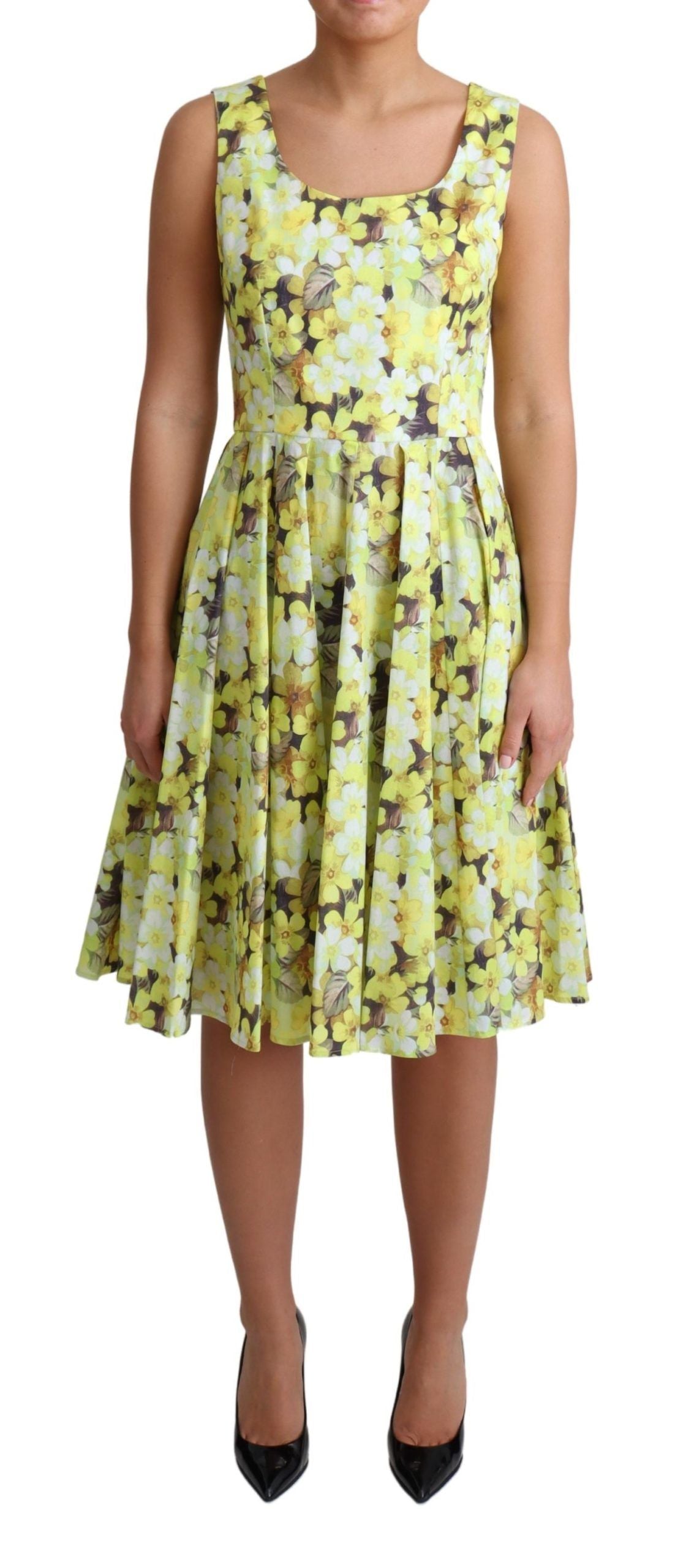 Dolce &amp; Gabbana Yellow Floral Cotton Stretch Gown Dress