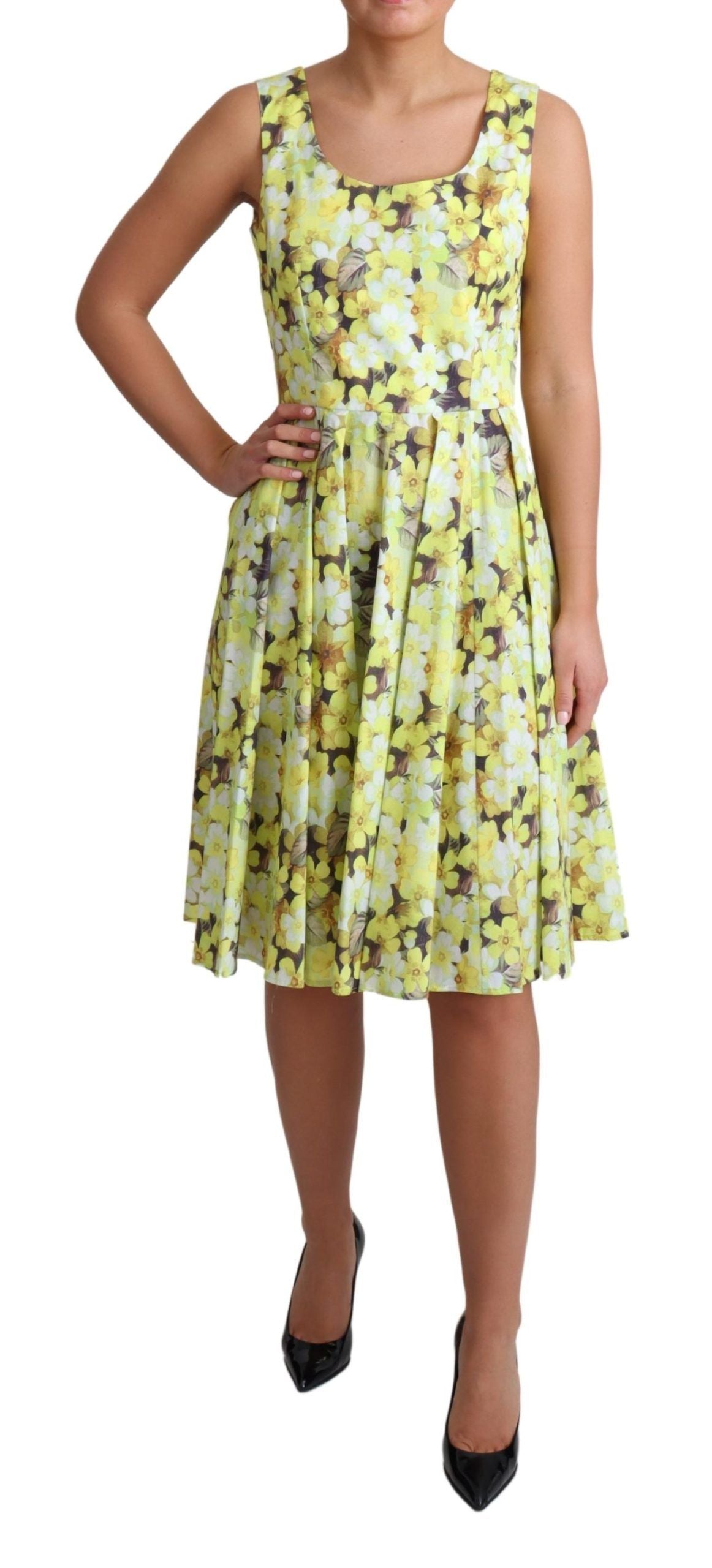 Dolce &amp; Gabbana Yellow Floral Cotton Stretch Gown Dress