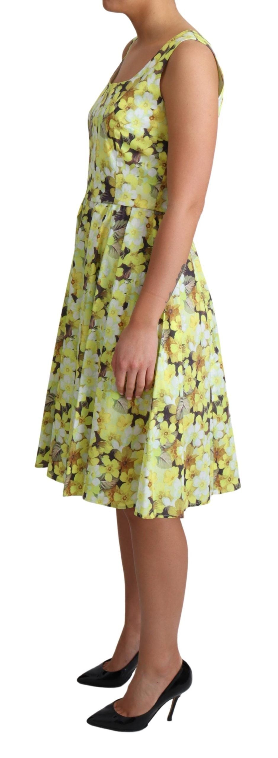 Dolce &amp; Gabbana Yellow Floral Cotton Stretch Gown Dress