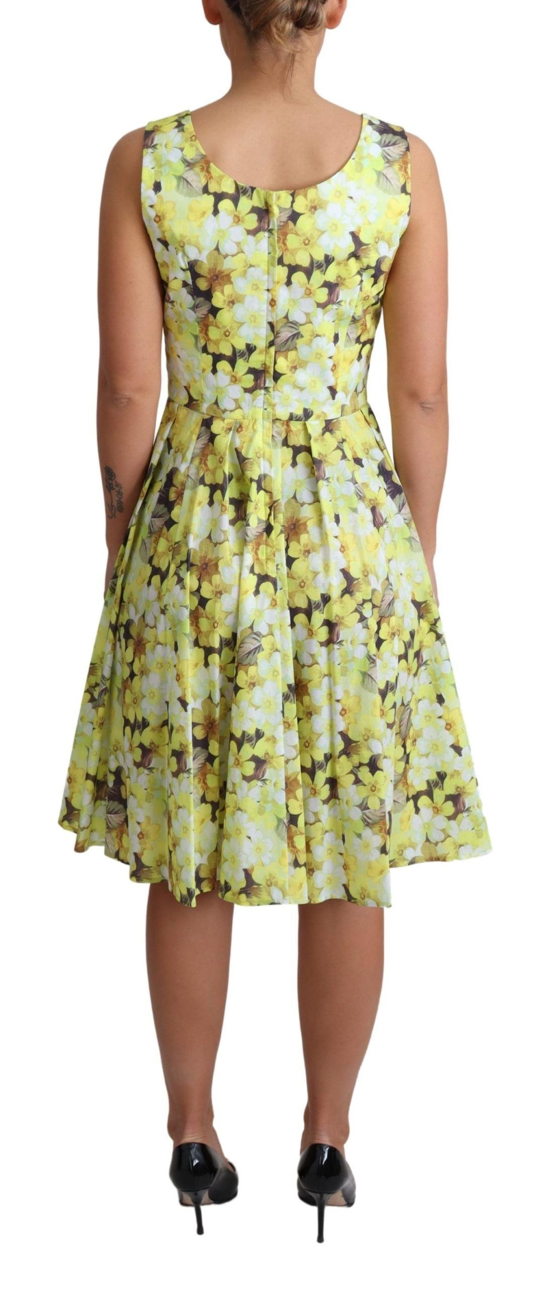 Dolce &amp; Gabbana Yellow Floral Cotton Stretch Gown Dress