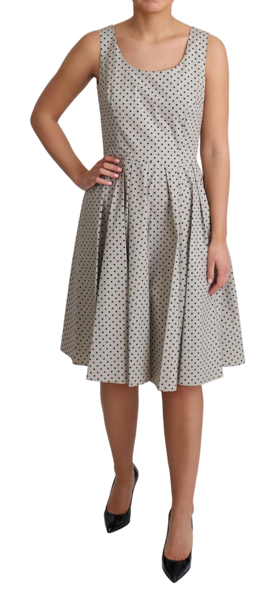 Dolce &amp; Gabbana Beige Polka Dotted Cotton A-Line Dress