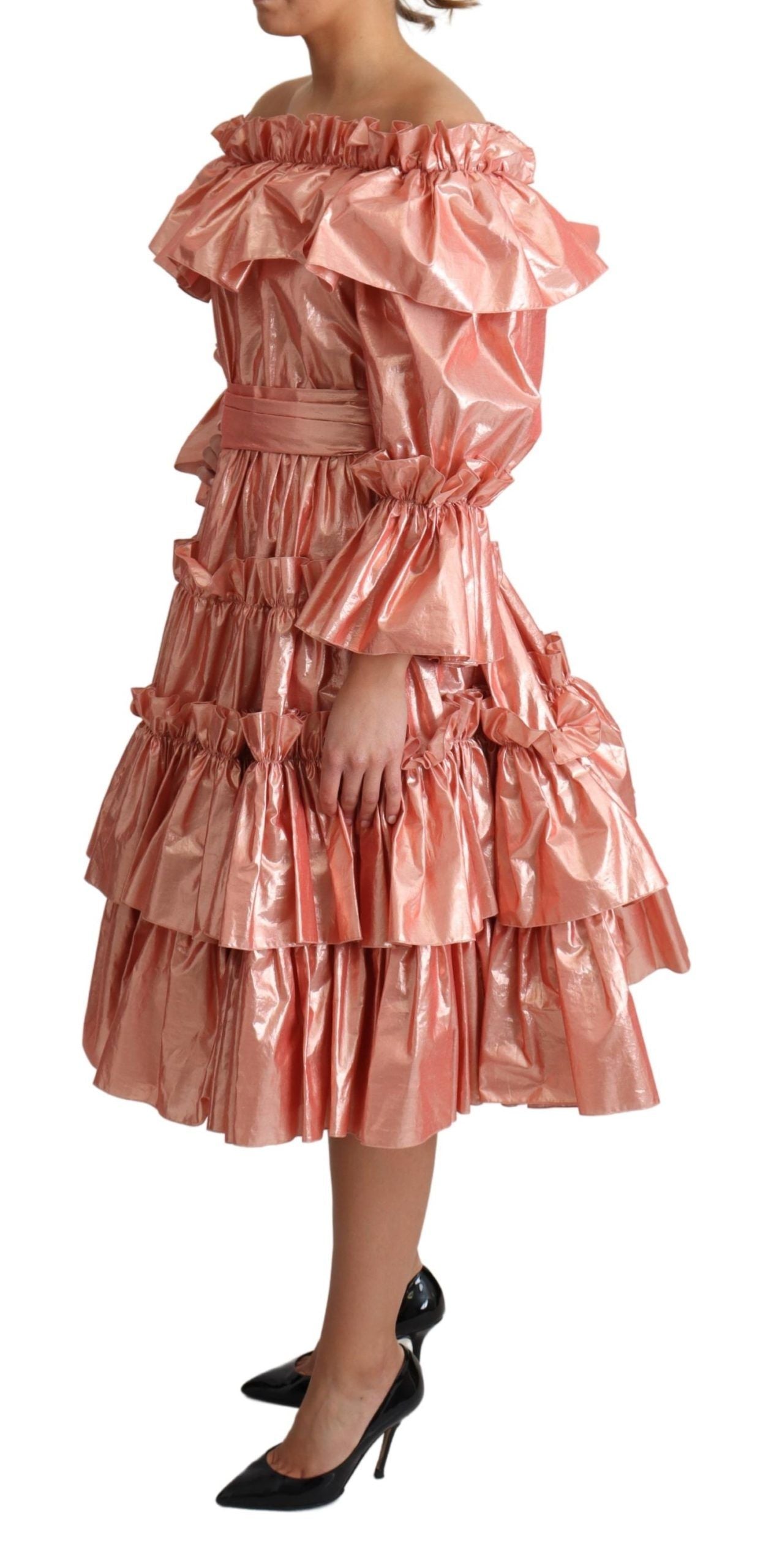 Dolce &amp; Gabbana Pink Ruffled Dress Silk Cotton Gown Dress