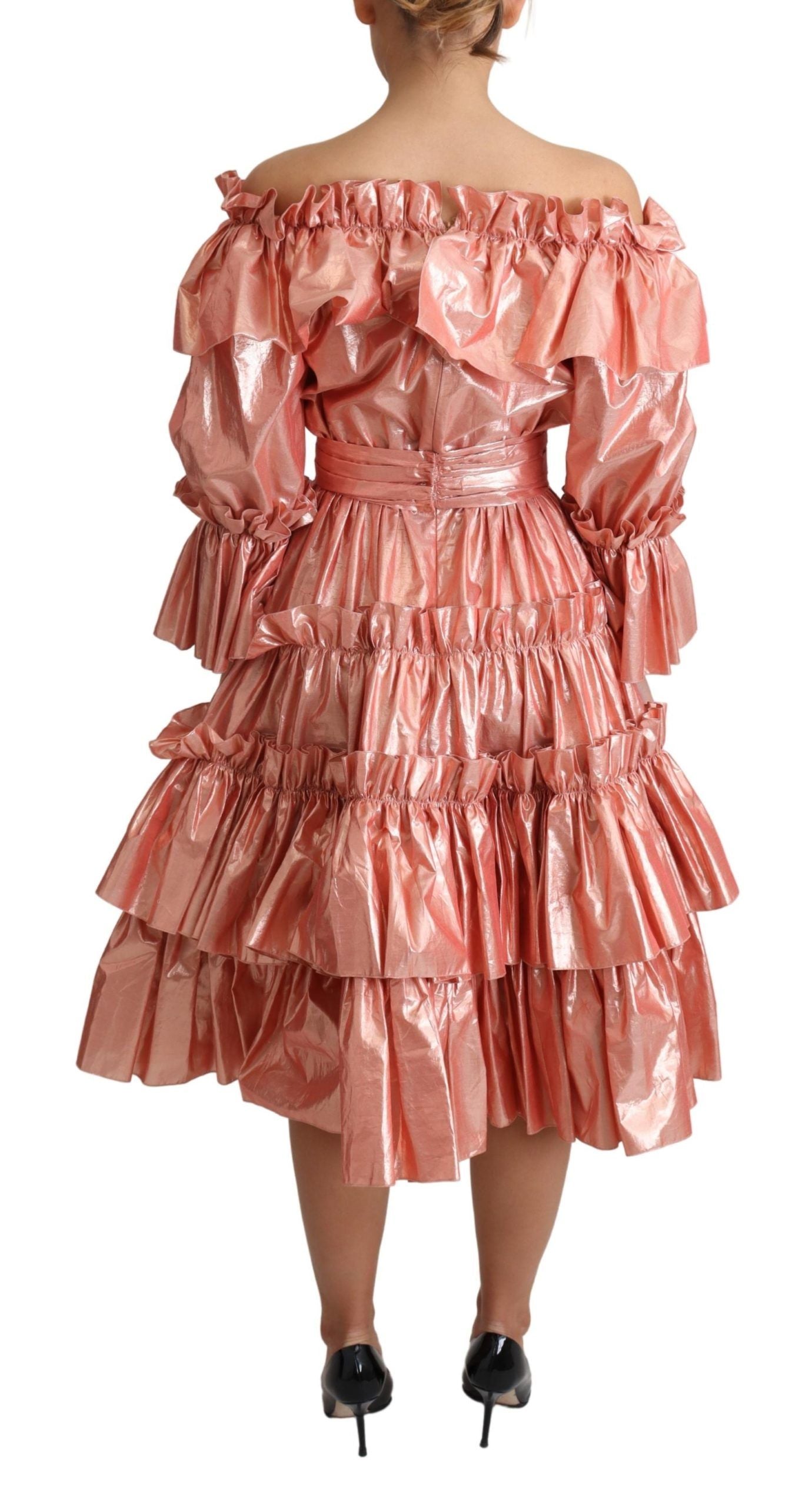 Dolce &amp; Gabbana Pink Ruffled Dress Silk Cotton Gown Dress