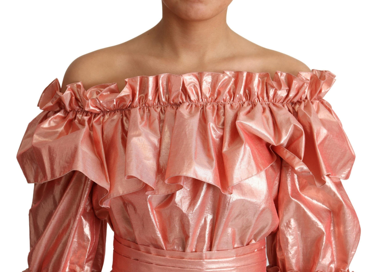 Dolce &amp; Gabbana Pink Ruffled Dress Silk Cotton Gown Dress