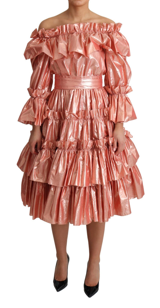 Dolce &amp; Gabbana Pink Ruffled Dress Silk Cotton Gown Dress