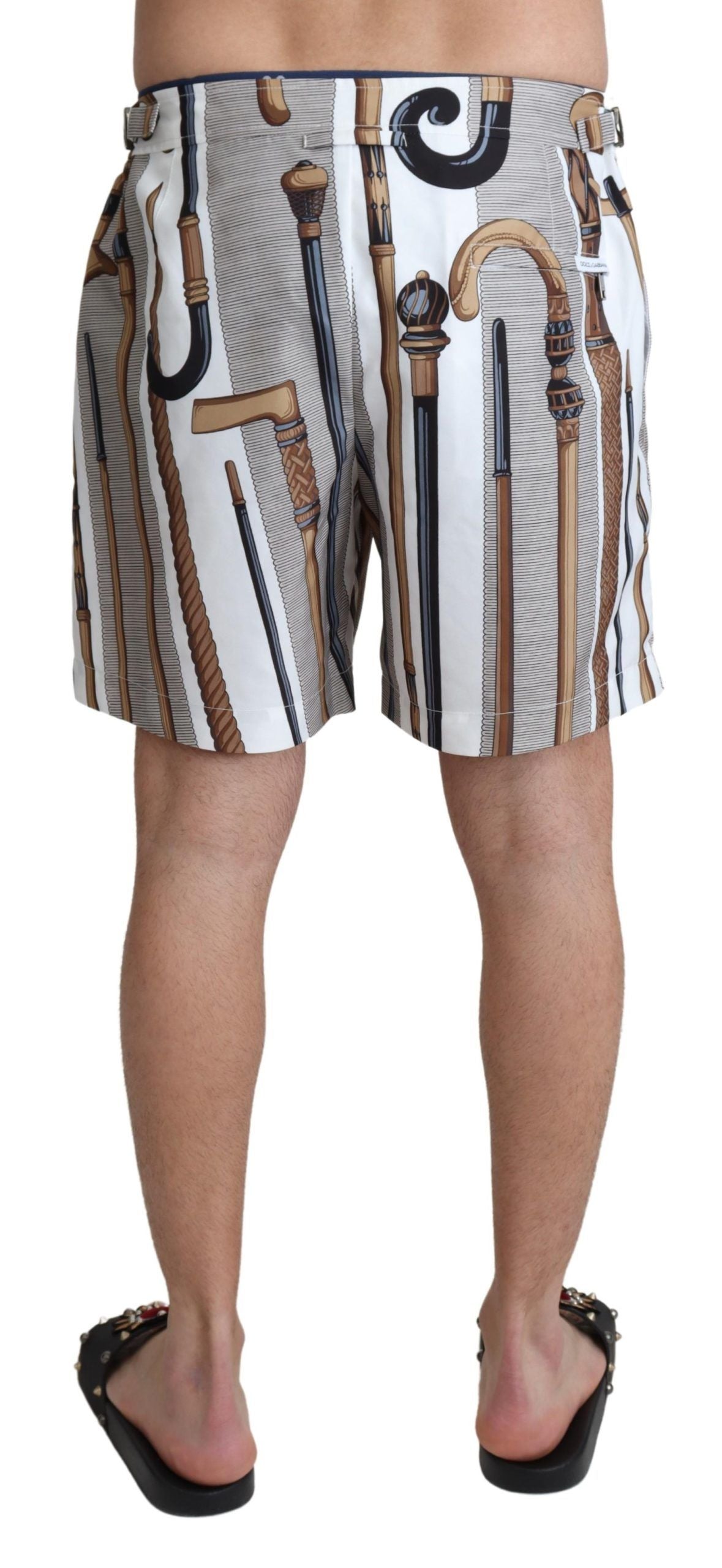 Dolce &amp; Gabbana White Walking Stick Beachwear Shorts Badeshorts