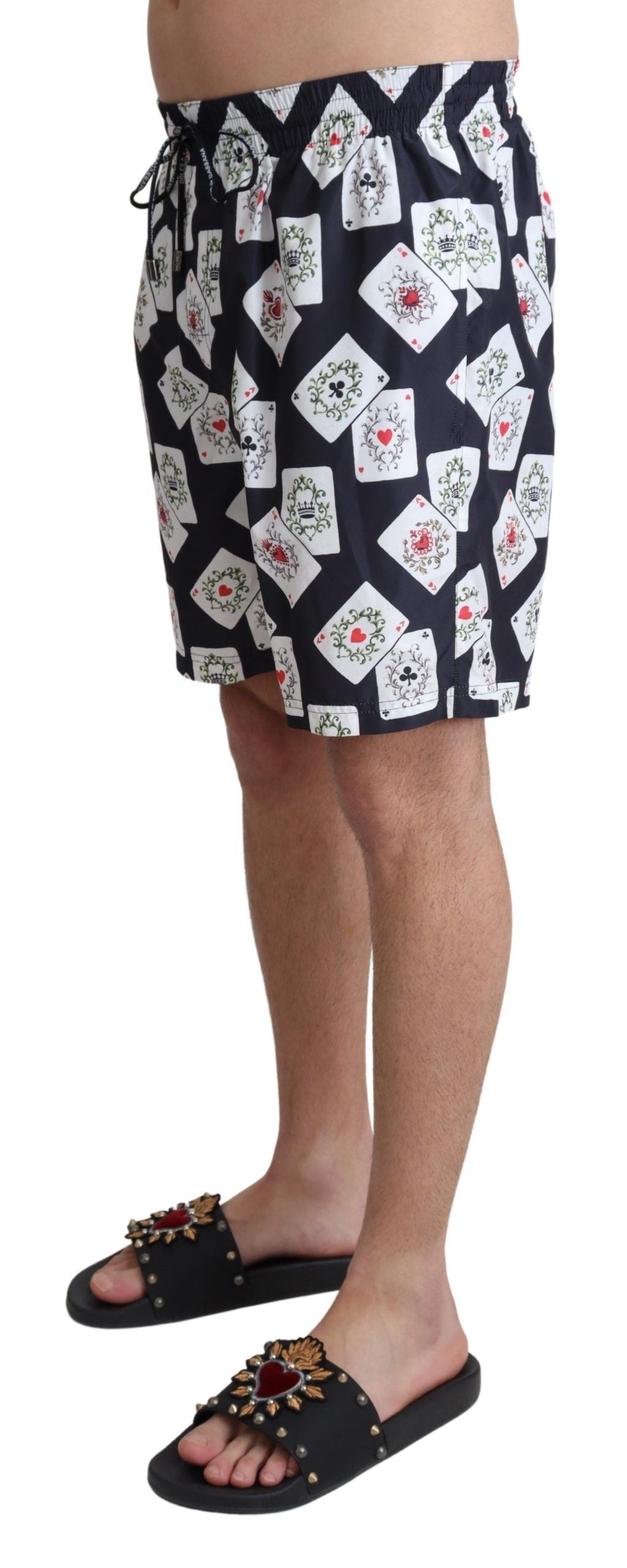 Schwarze Beachwear-Badeshorts mit Kartendeck-Print von Dolce &amp; Gabbana