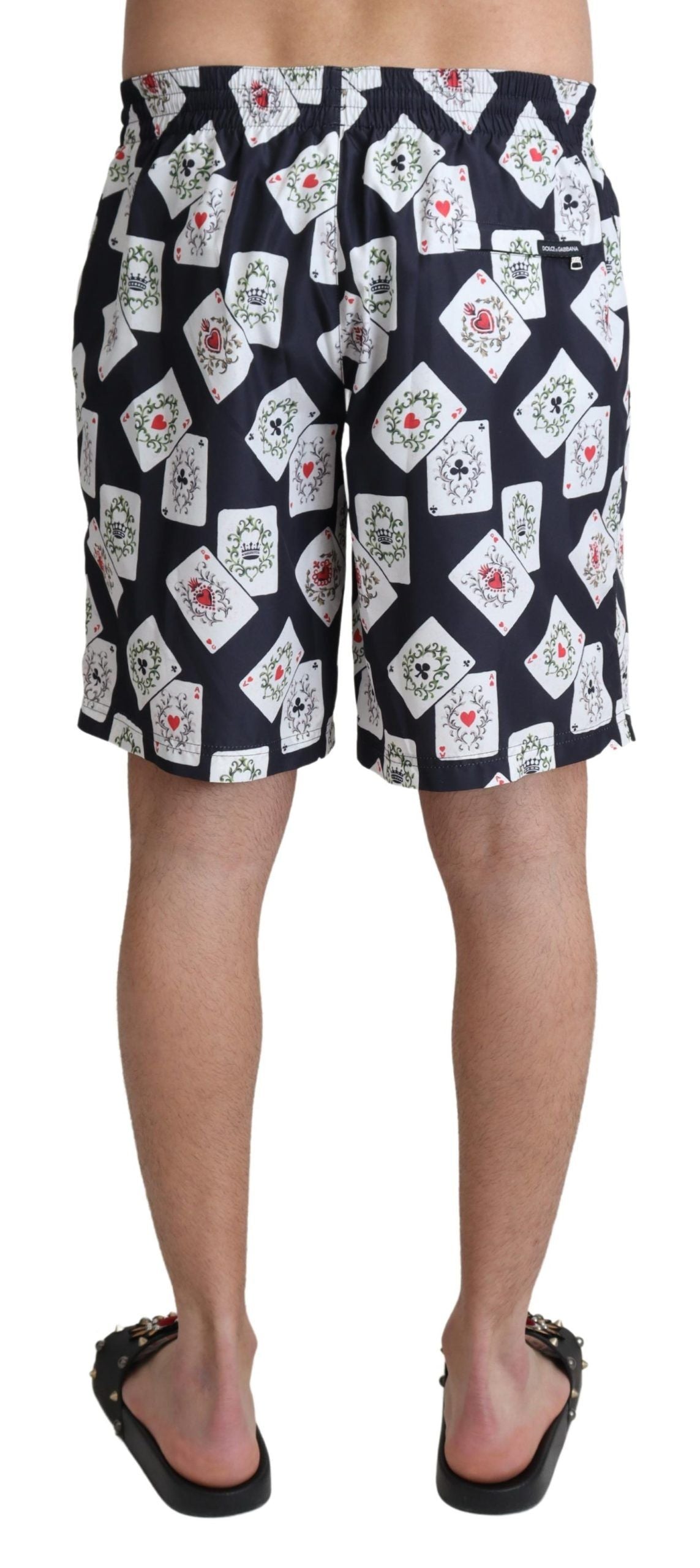 Schwarze Beachwear-Badeshorts mit Kartendeck-Print von Dolce &amp; Gabbana