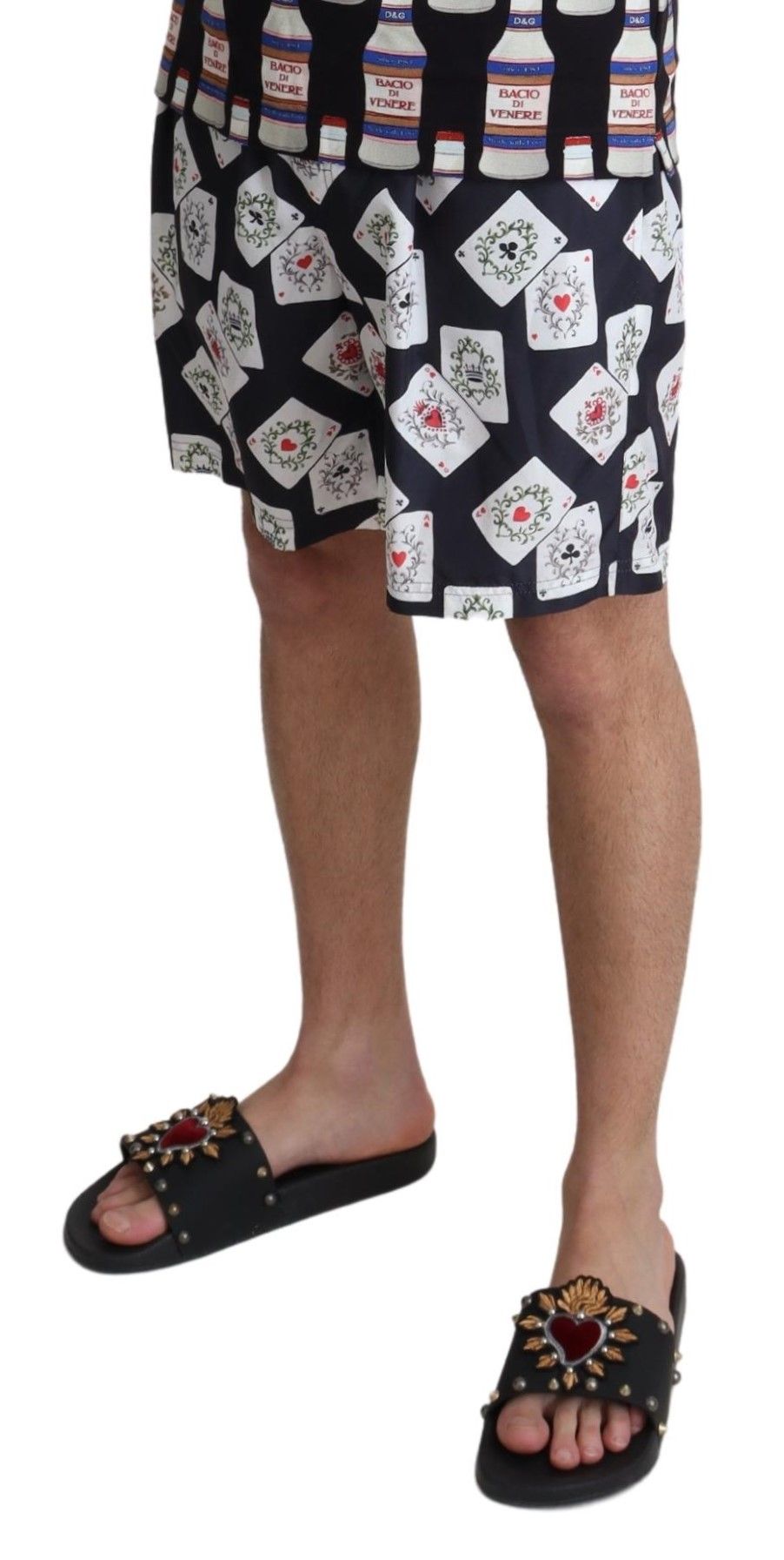 Schwarze Beachwear-Badeshorts mit Kartendeck-Print von Dolce &amp; Gabbana