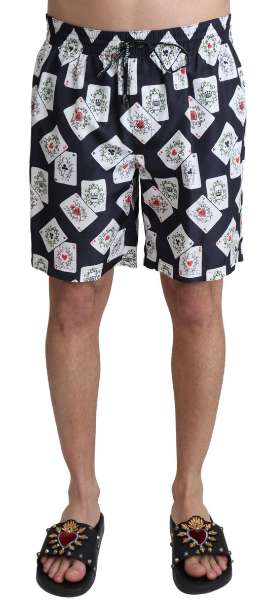 Dolce &amp; Gabbana Black Card Deck Print Beachwear Swimshorts