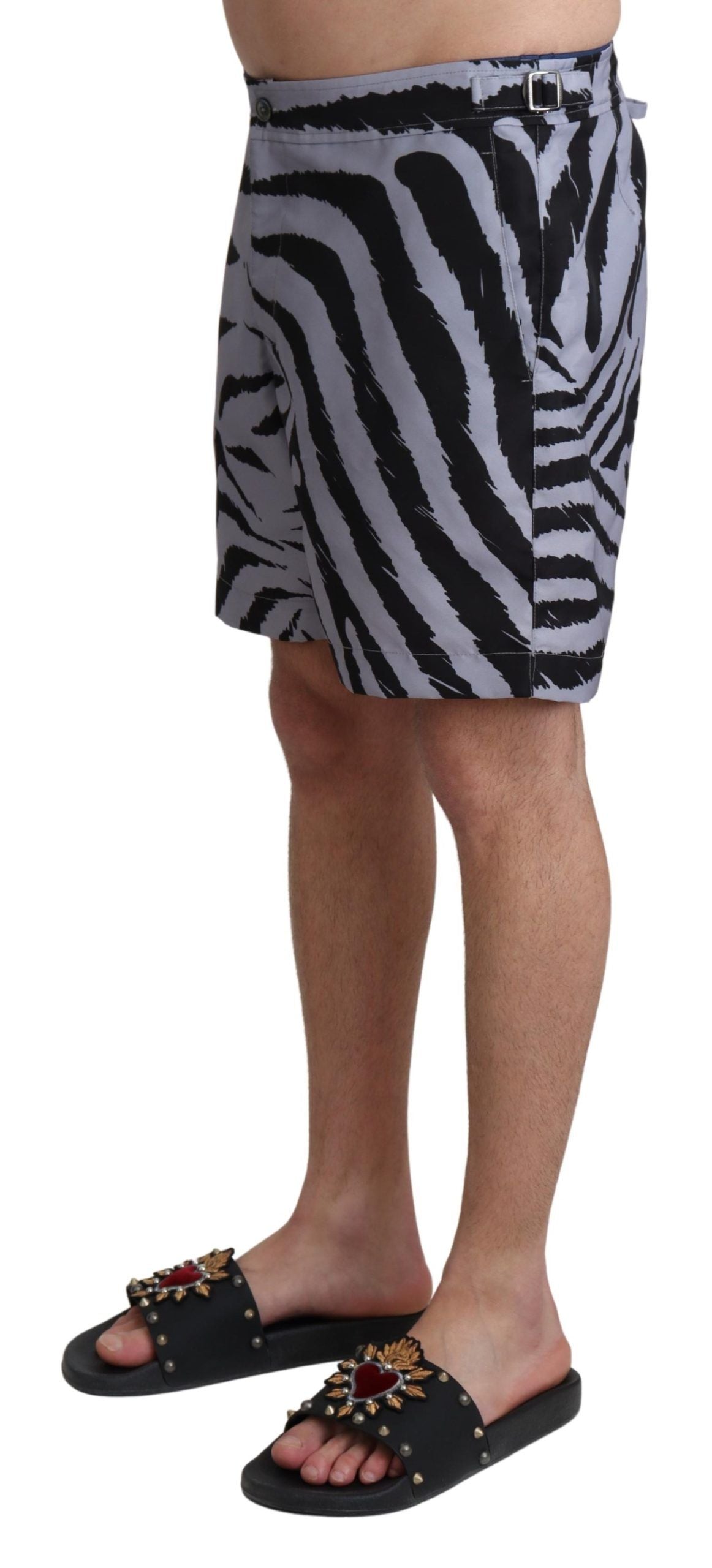 Dolce &amp; Gabbana Grey Zebra Print Beachwear Shorts