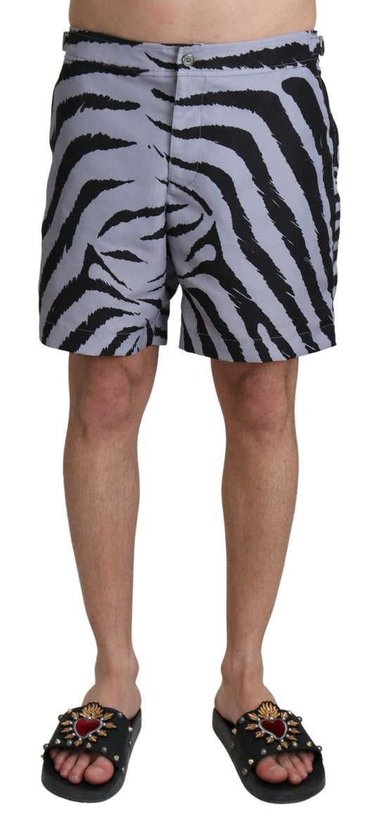 Dolce &amp; Gabbana Graue Beachwear-Shorts mit Zebramuster