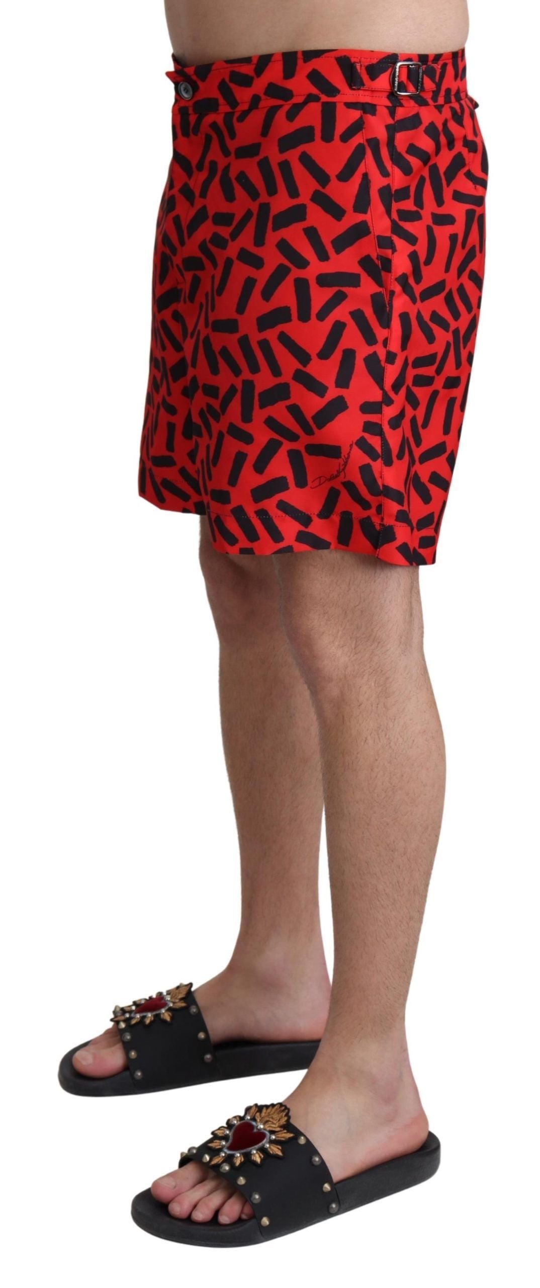 Dolce &amp; Gabbana Red Patterned Beachwear Shorts Swimwear