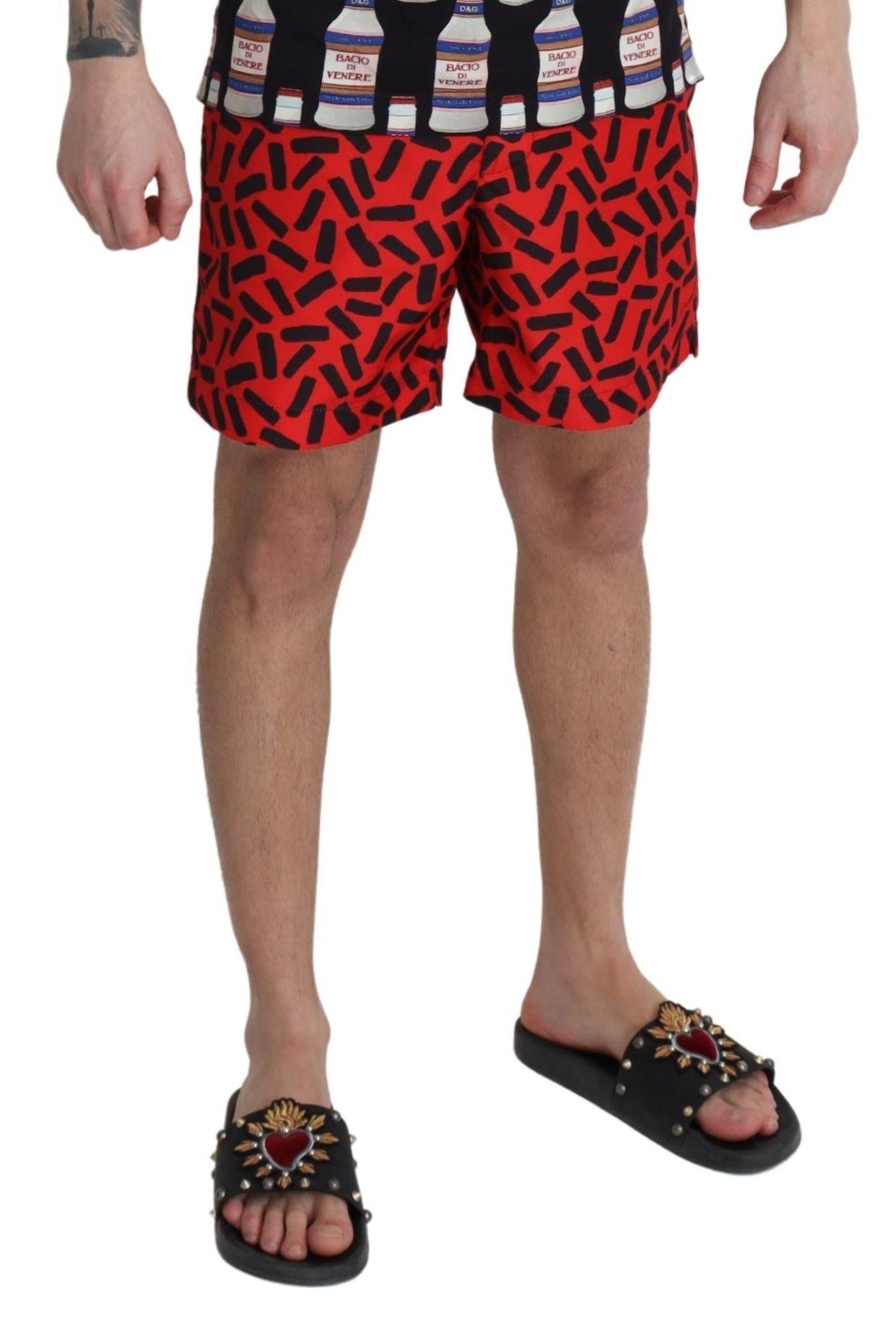 Dolce &amp; Gabbana Red Patterned Beachwear Shorts Swimwear