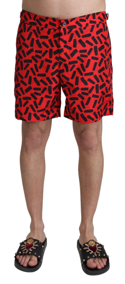 Dolce &amp; Gabbana Red Patterned Beachwear Shorts Swimwear