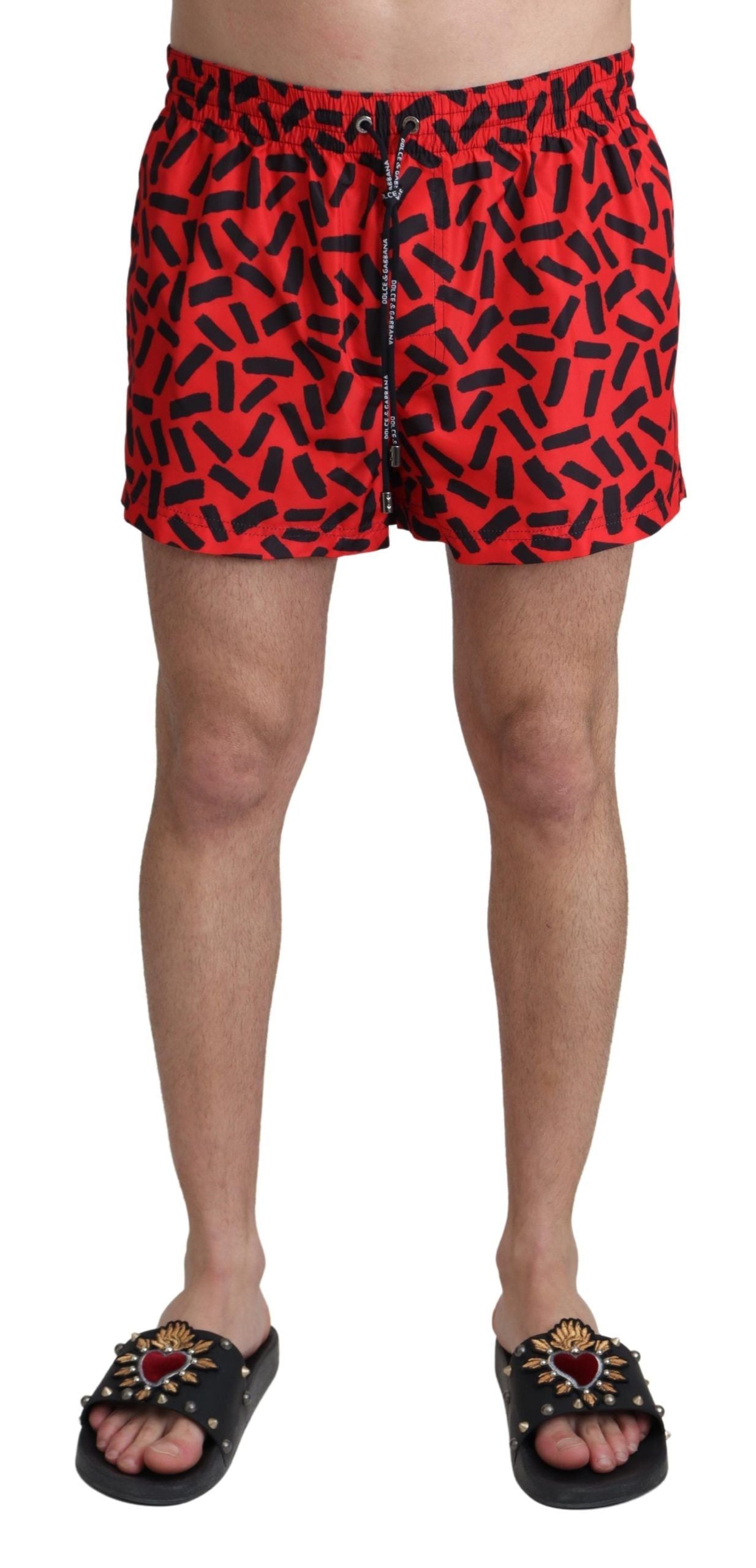 Dolce &amp; Gabbana Rot gemusterte Beachwear Shorts Bademode