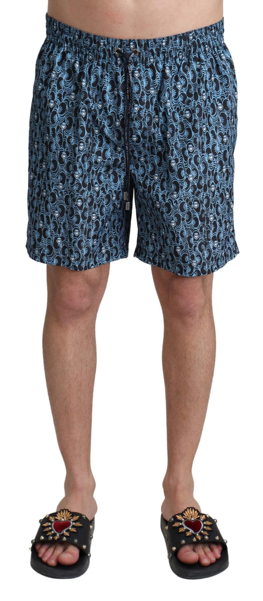 Dolce &amp; Gabbana Blue Patterned Print Beachwear Shorts Swimwear