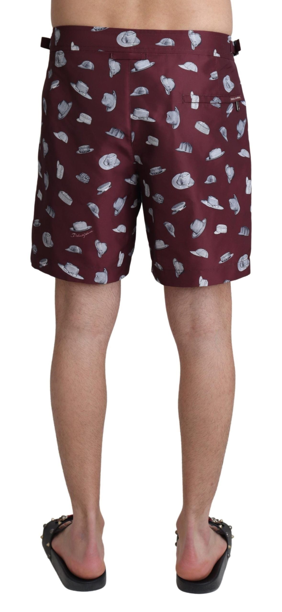 Dolce &amp; Gabbana Maroon Hats Print Beachwear Shorts Bademode