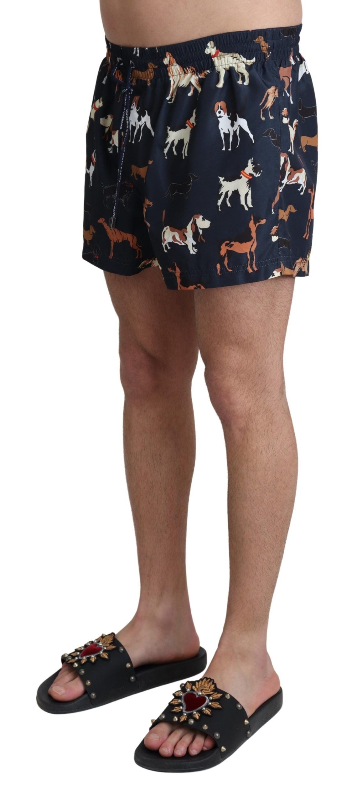 Dolce &amp; Gabbana Blue Dog Print Beachwear Shorts Herren Bademode