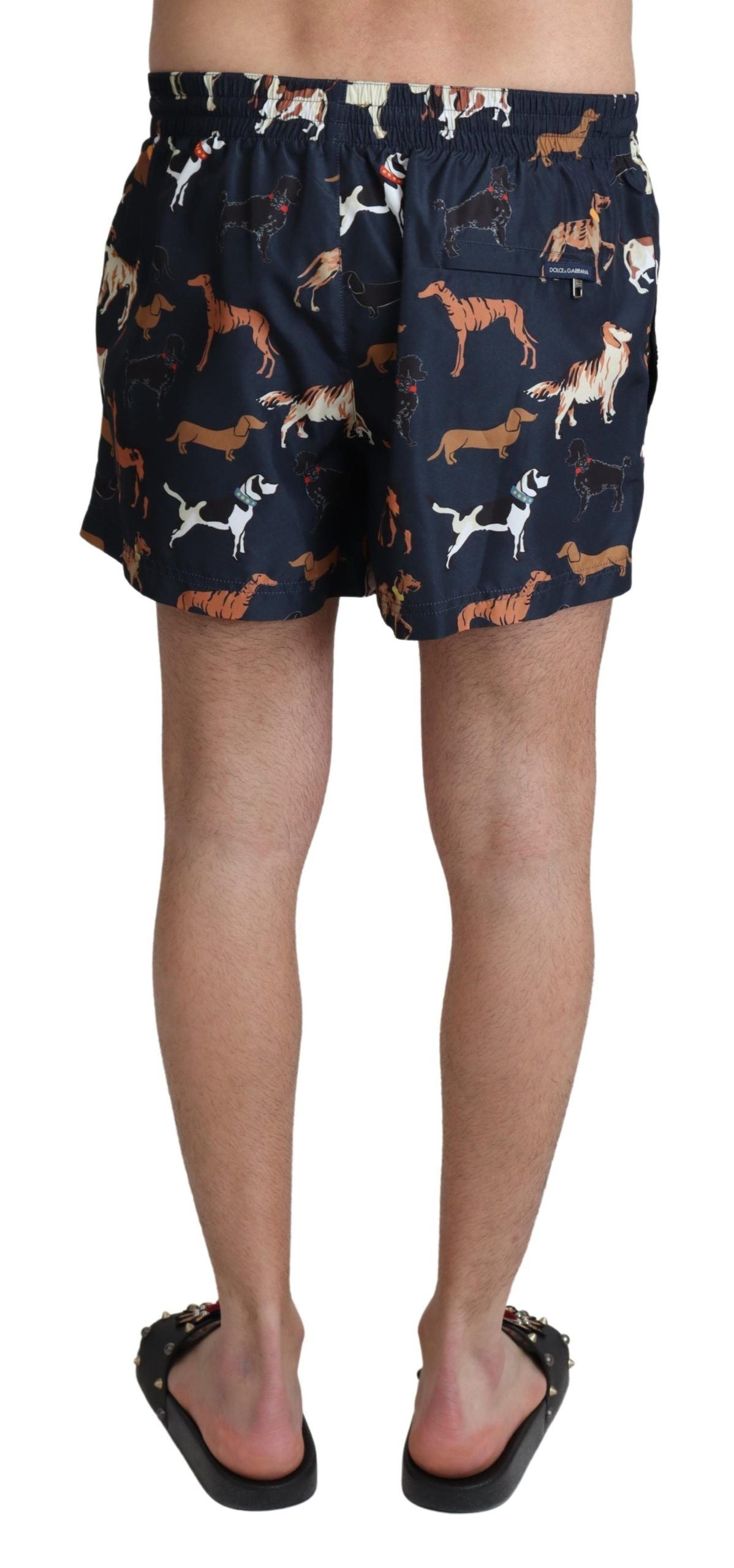 Dolce &amp; Gabbana Blue Dog Print Beachwear Shorts Herren Bademode