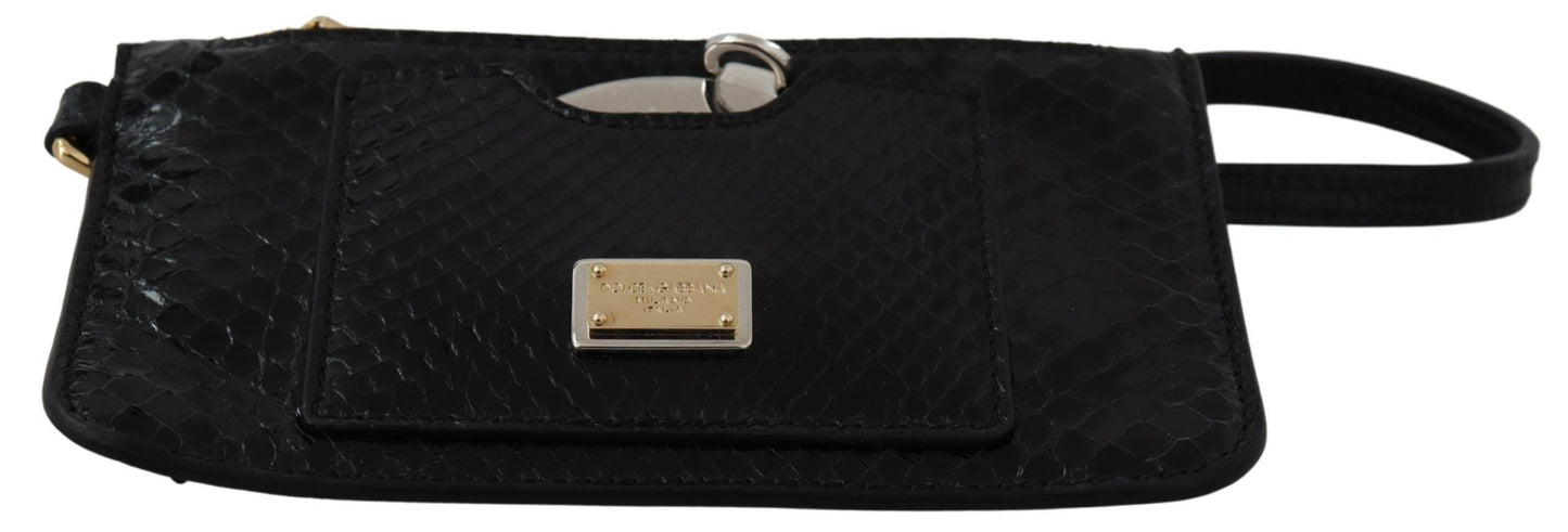 Dolce &amp; Gabbana Black Leather Coin Purse Wristlet Mirror Agnese Wallet