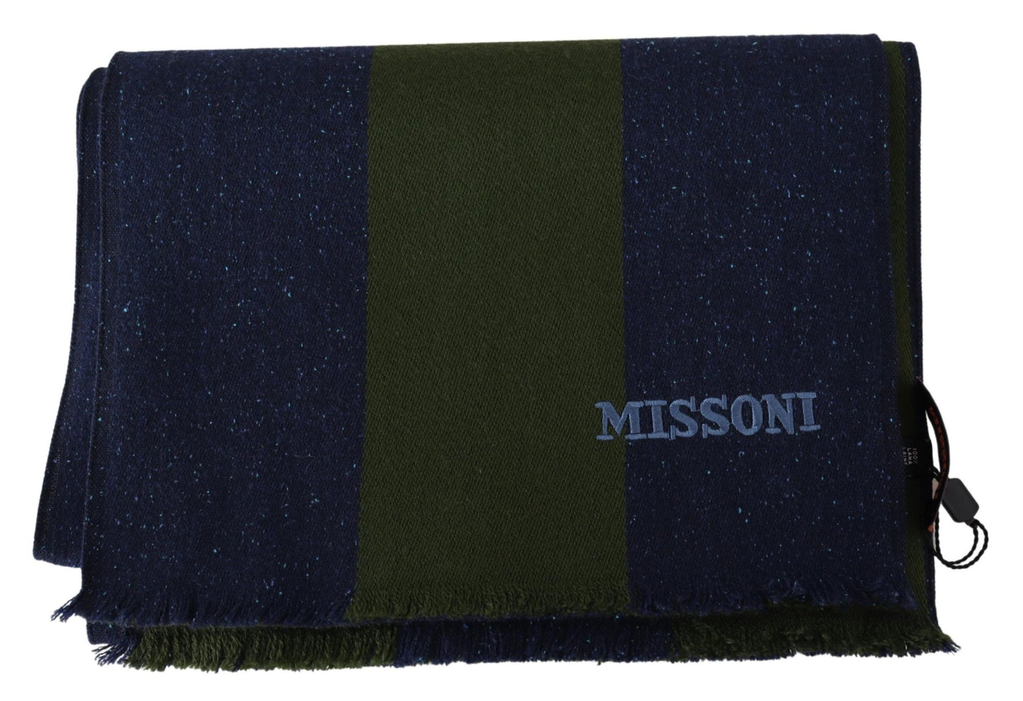 Missoni grün gestreifter Unisex-Halswickelschal aus Wolle, Blau