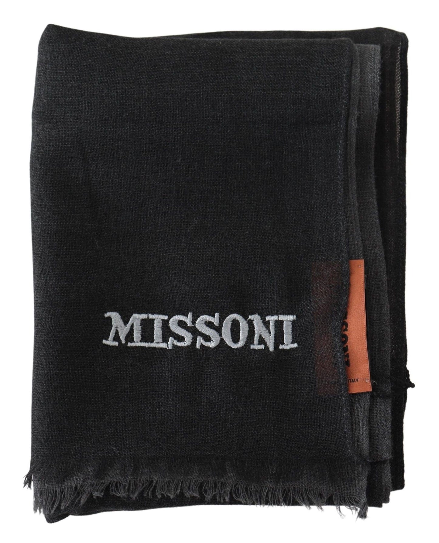 Missoni Schwarzer Unisex-Halswickelschal aus Wolle mit Fransen und Logo