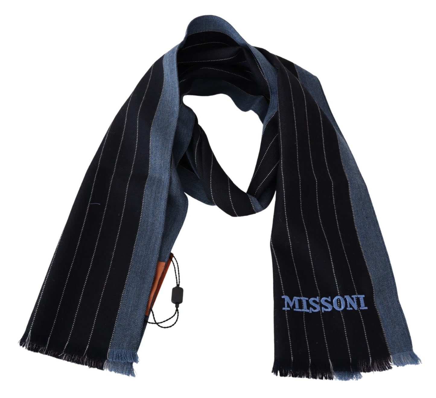 Schwarz-blau gestreifter Unisex-Wickelschal aus Wolle von Missoni