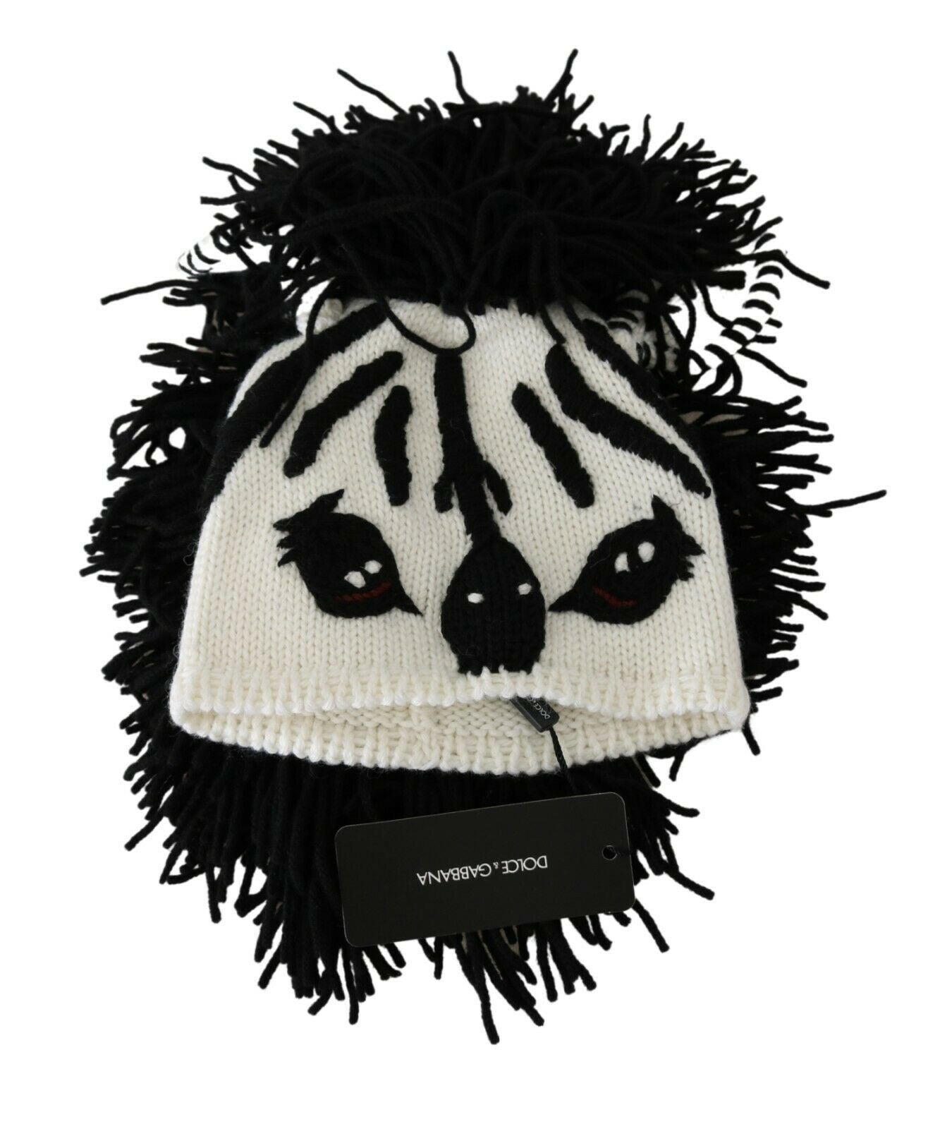 Dolce &amp; Gabbana Black White Knitted Cashmere Animal Design Hat