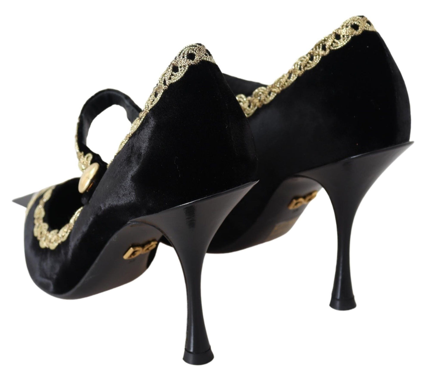 Dolce &amp; Gabbana Black Velvet Gold Mary Janes Pumps