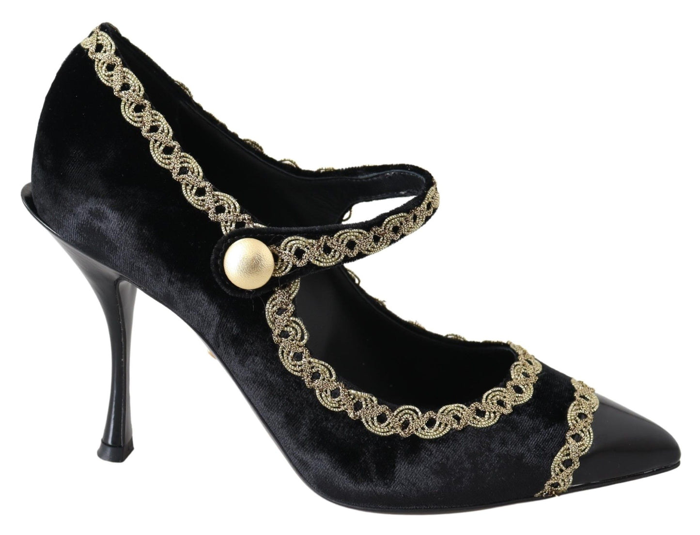 Dolce &amp; Gabbana Black Velvet Gold Mary Janes Pumps