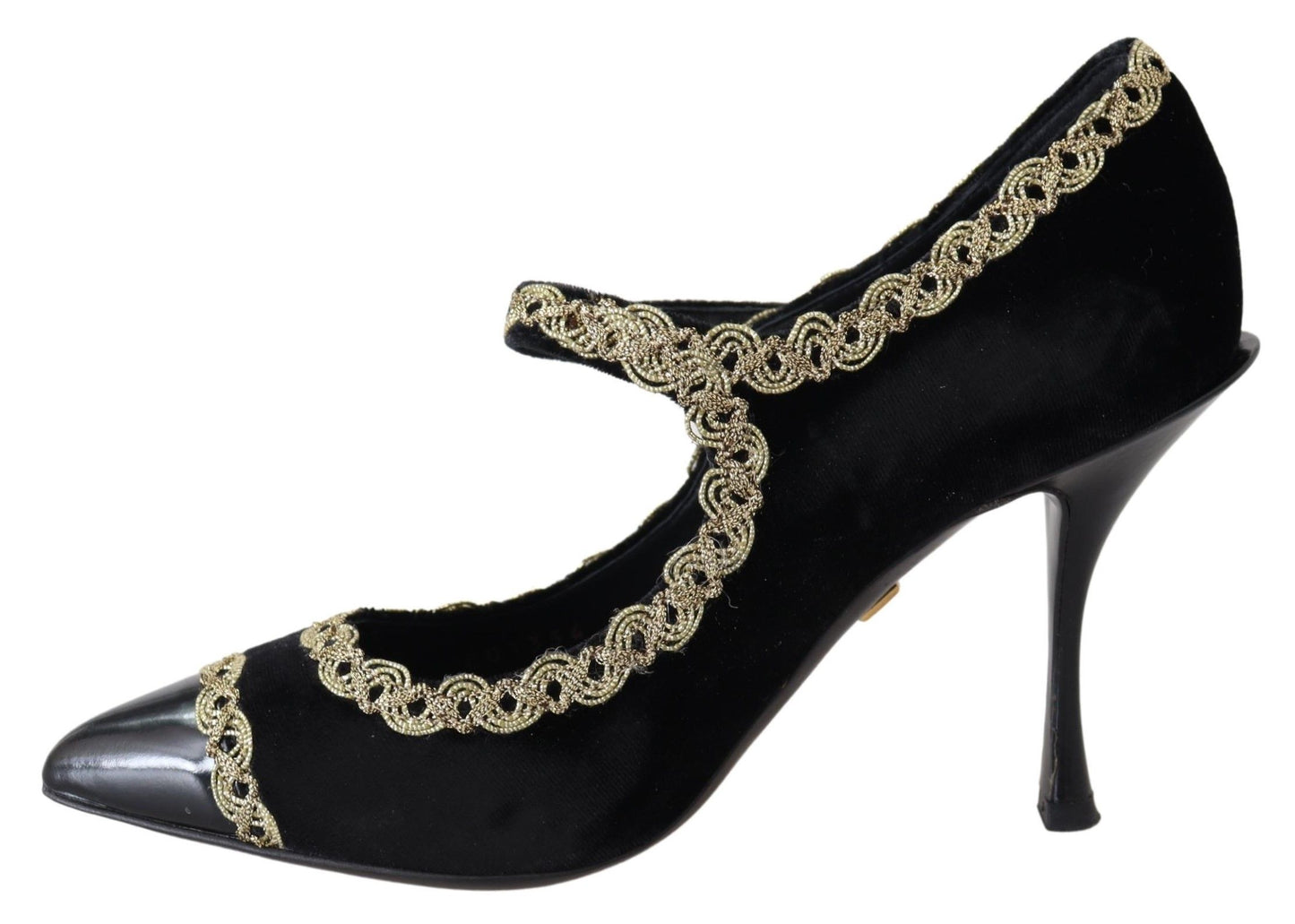 Dolce &amp; Gabbana Black Velvet Gold Mary Janes Pumps