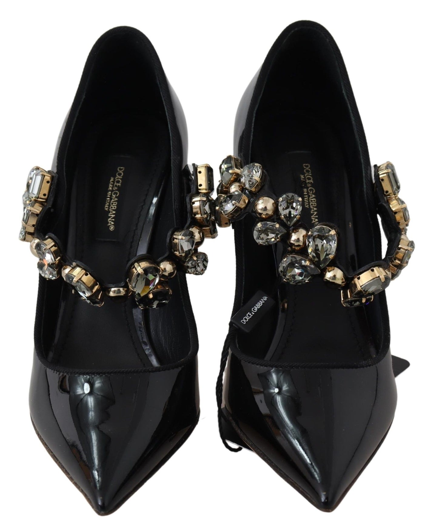 Dolce &amp; Gabbana Black Leather Crystal Shoes Mary Jane Pumps