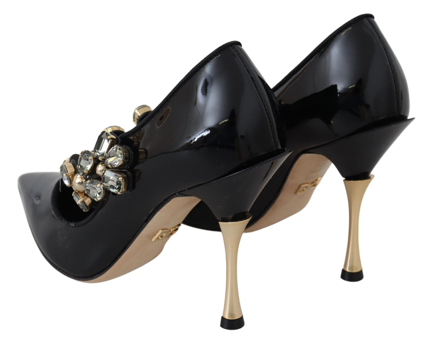 Dolce &amp; Gabbana Black Leather Crystal Shoes Mary Jane Pumps