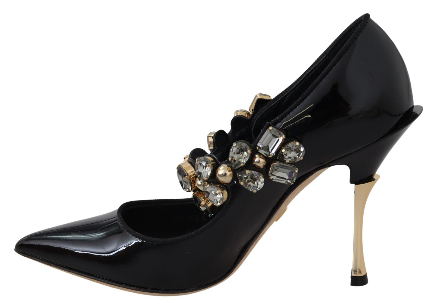 Dolce &amp; Gabbana Black Leather Crystal Shoes Mary Jane Pumps