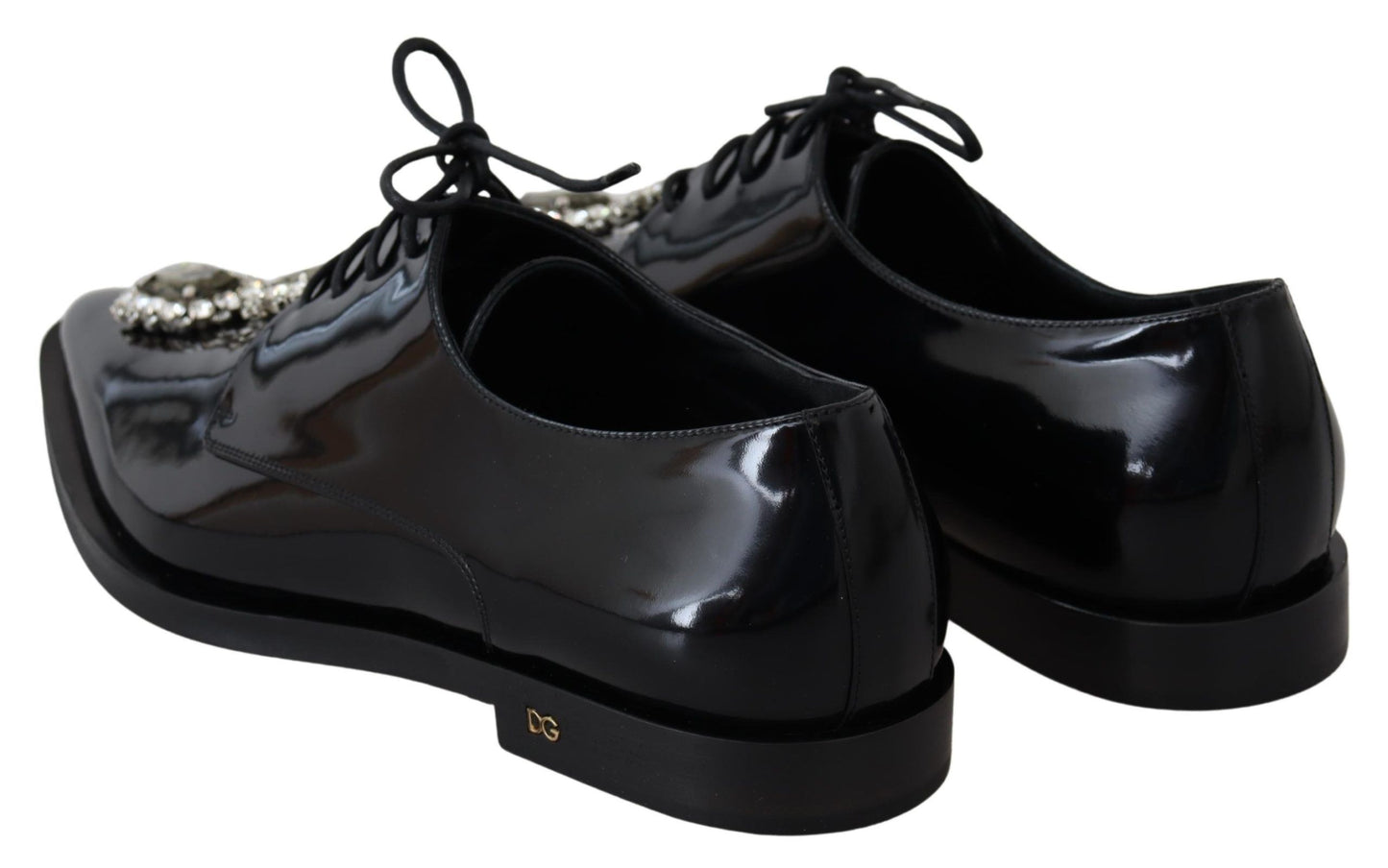 Dolce &amp; Gabbana Black Leather Crystal Lace Up Formal Shoes