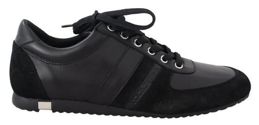 Dolce &amp; Gabbana Black Logo Leather Casual Sneakers Shoes