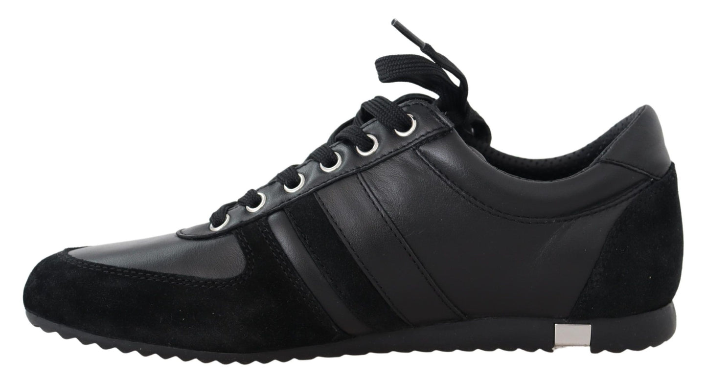 Dolce &amp; Gabbana Black Logo Leather Casual Sneakers Shoes