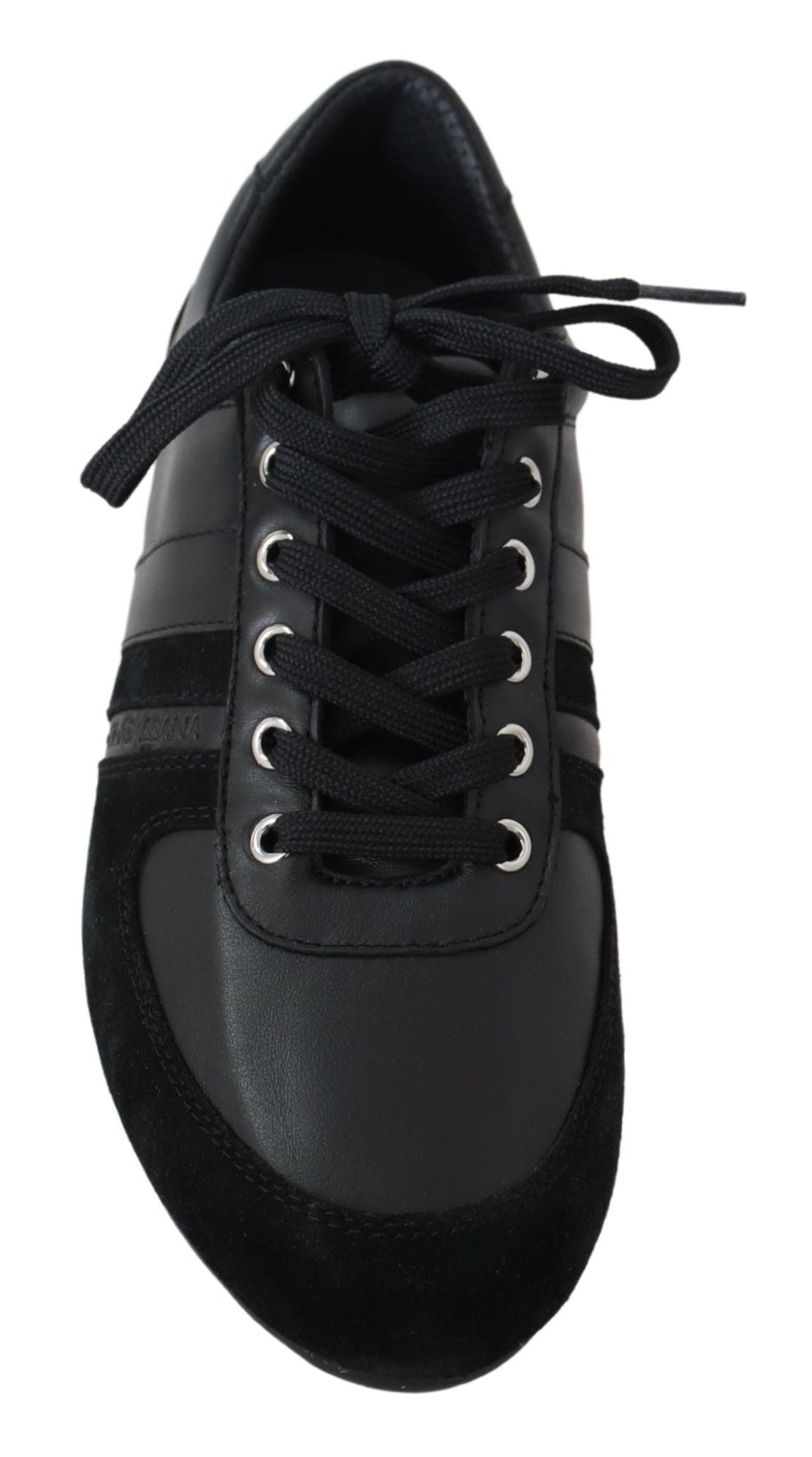 Dolce &amp; Gabbana Black Logo Leather Casual Sneakers Shoes