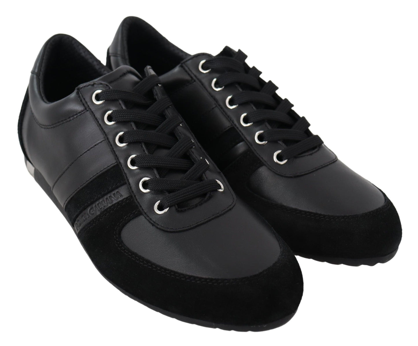 Dolce &amp; Gabbana Black Logo Leather Casual Sneakers Shoes