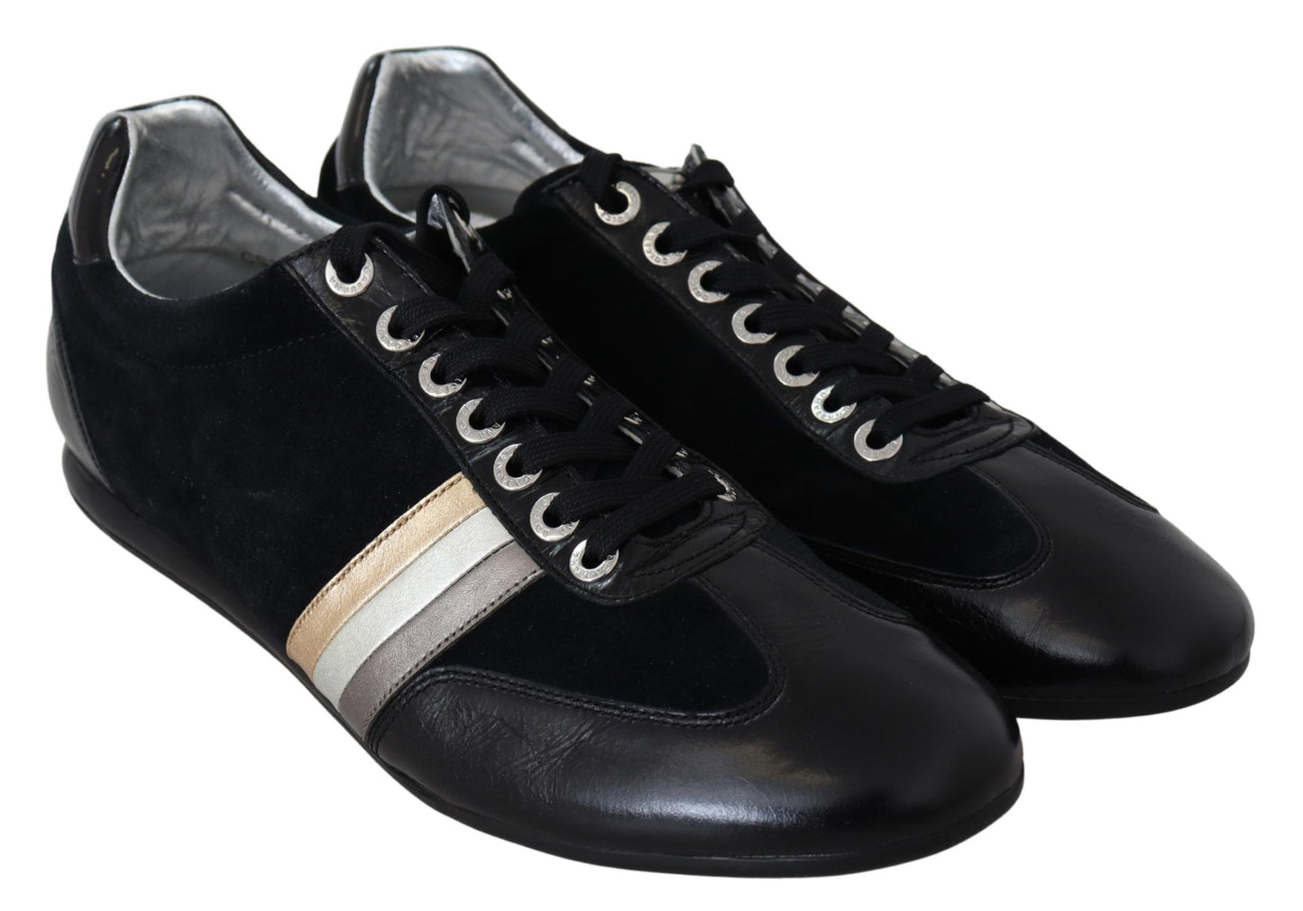 Dolce &amp; Gabbana Black Logo Leather Casual Mens Scarpe Sneakers