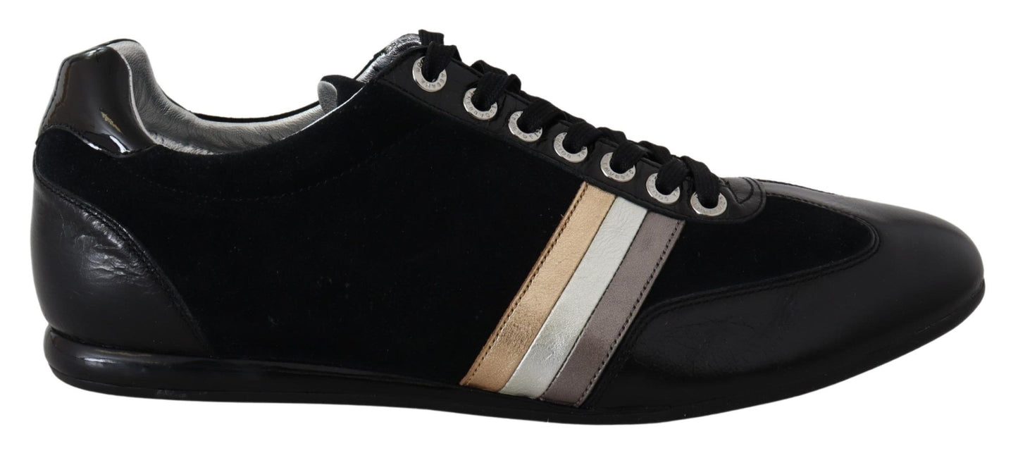 Dolce &amp; Gabbana Black Logo Leather Casual Mens Scarpe Sneakers