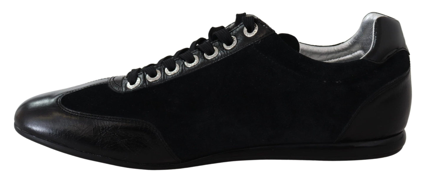 Dolce &amp; Gabbana Black Logo Leather Casual Mens Scarpe Sneakers